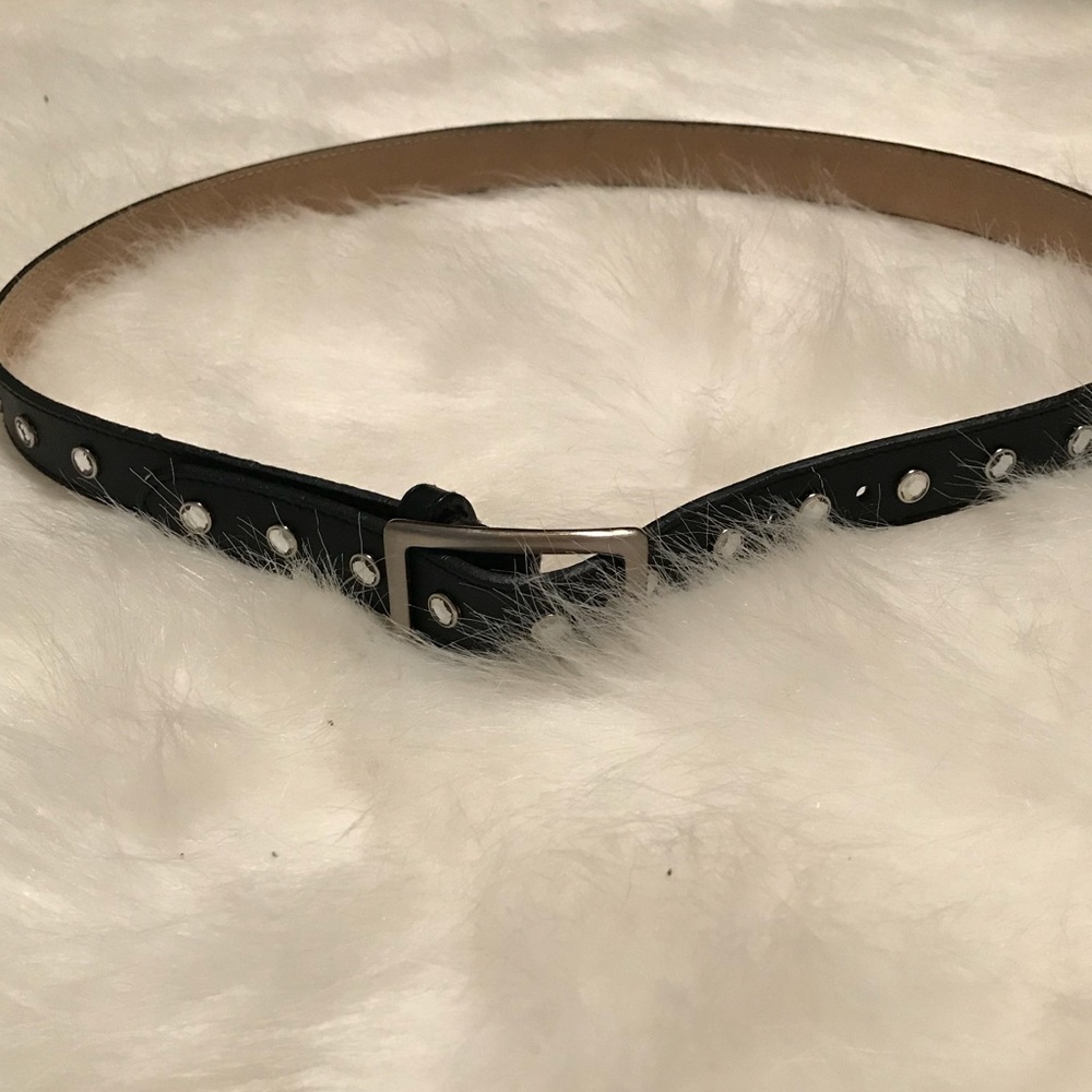 Genuine Leather Lined Black Belt With Crystal Embellishments Ladies Size M/L EUC